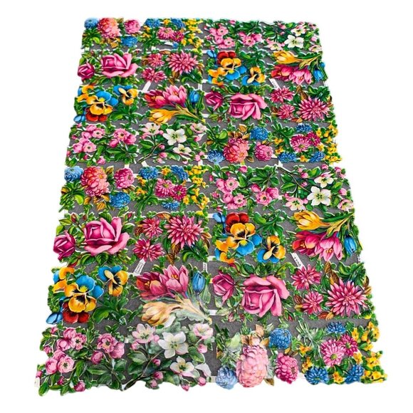 Vintage Germany Die-Cut Scrap Sheet Floral #1109 Design 13" x 9.5" - Picture 1 of 6